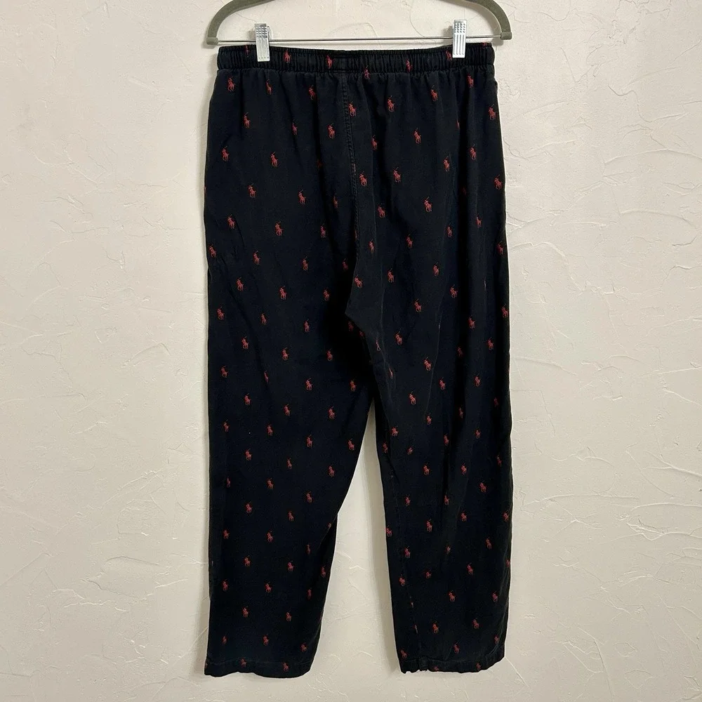 Polo Ralph Lauren Men's Sleepwear Sz M Black w/Red Pony Graphic Pajama Pants